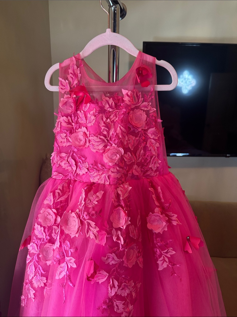 Girls' Pink Floral Tulle Party Dress
